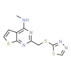 ChemSpider 2D Image | N-Methyl-2-[(1,3,4-thiadiazol-2-ylsulfanyl)methyl]thieno[2,3-d]pyrimidin-4-amine | C10H9N5S3