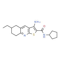 ChemSpider 2D Image | 3-Amino-N-cyclopentyl-6-ethyl-5,6,7,8-tetrahydrothieno[2,3-b]quinoline-2-carboxamide | C19H25N3OS