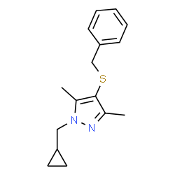 ChemSpider 2D Image | 4-(Benzylsulfanyl)-1-(cyclopropylmethyl)-3,5-dimethyl-1H-pyrazole | C16H20N2S