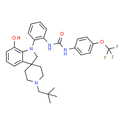 ChemSpider 2D Image | 1-{2-[1'-(2,2-Dimethylpropyl)-7-hydroxyspiro[indole-3,4'-piperidin]-1(2H)-yl]phenyl}-3-[4-(trifluoromethoxy)phenyl]urea | C31H35F3N4O3