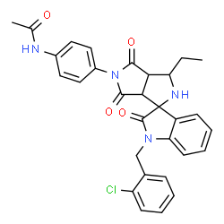 ChemSpider 2D Image | N-{4-[1-(2-Chlorobenzyl)-3'-ethyl-2,4',6'-trioxo-1,2,2',3',3a',4',6',6a'-octahydro-5'H-spiro[indole-3,1'-pyrrolo[3,4-c]pyrrol]-5'-yl]phenyl}acetamide | C30H27ClN4O4