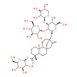 ChemSpider 2D Image | 1-O-[(5beta,8alpha,9beta,10alpha,13alpha)-13-{[beta-D-Glucopyranosyl-(1->2)-[beta-D-xylopyranosyl-(1->3)]-beta-D-glucopyranosyl]oxy}-18-oxokaur-16-en-18-yl]-beta-D-glucopyranose | C43H68O22