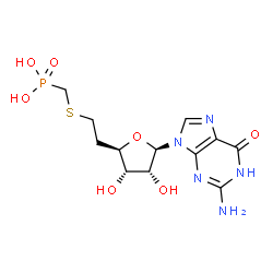 ChemSpider 2D Image | 2-Amino-9-[5-deoxy-6-S-(phosphonomethyl)-6-thio-beta-D-ribo-hexofuranosyl]-1,9-dihydro-6H-purin-6-one | C12H18N5O7PS