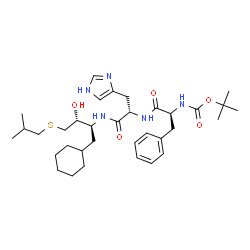 ChemSpider 2D Image | N-{[(2-Methyl-2-propanyl)oxy]carbonyl}-L-phenylalanyl-N-[(2S,3R)-1-cyclohexyl-3-hydroxy-4-(isobutylsulfanyl)-2-butanyl]-L-histidinamide | C34H53N5O5S