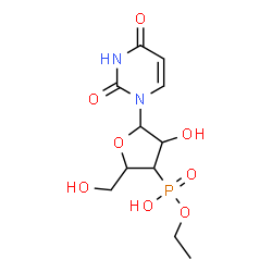 ChemSpider 2D Image | 1-{3-Deoxy-3-[ethoxy(hydroxy)phosphoryl]pentofuranosyl}-2,4(1H,3H)-pyrimidinedione | C11H17N2O8P