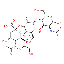ChemSpider 2D Image | (6R)-5-Acetamido-3,5-dideoxy-6-[(1R,2R)-1,2,3-trihydroxypropyl]-beta-L-erythro-hex-2-ulopyranonosyl-(2->3)-alpha-L-allopyranosyl-(1->4)-2-acetamido-2-deoxy-L-gulopyranose | C25H42N2O19