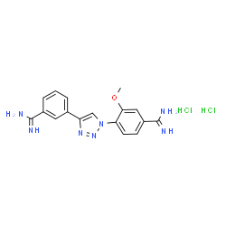 ChemSpider 2D Image | 4-[4-(3-Carbamimidoylphenyl)-1H-1,2,3-triazol-1-yl]-3-methoxybenzenecarboximidamide dihydrochloride | C17H19Cl2N7O