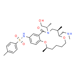 ChemSpider 2D Image | N-[(3R,9S,10R)-12-[(2S)-1-hydroxypropan-2-yl]-3,10-dimethyl-9-(methylaminomethyl)-13-oxo-2,8-dioxa-12-azabicyclo[12.4.0]octadeca-1(14),15,17-trien-16-yl]-4-methylbenzenesulfonamide | C29H43N3O6S