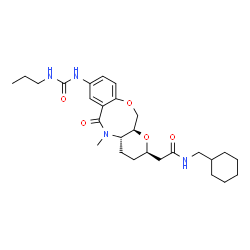 ChemSpider 2D Image | N-(Cyclohexylmethyl)-2-{(2R,4aS,12aS)-5-methyl-6-oxo-8-[(propylcarbamoyl)amino]-2,3,4,4a,5,6,12,12a-octahydropyrano[2,3-c][1,5]benzoxazocin-2-yl}acetamide | C27H40N4O5