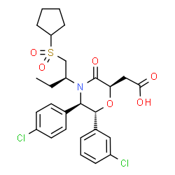 ChemSpider 2D Image | {(2R,5R,6R)-6-(3-Chlorophenyl)-5-(4-chlorophenyl)-4-[(2S)-1-(cyclopentylsulfonyl)-2-butanyl]-3-oxo-2-morpholinyl}acetic acid | C27H31Cl2NO6S