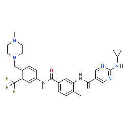 ChemSpider 2D Image | 2-(Cyclopropylamino)-N-[2-methyl-5-({4-[(4-methyl-1-piperazinyl)methyl]-3-(trifluoromethyl)phenyl}carbamoyl)phenyl]-5-pyrimidinecarboxamide | C29H32F3N7O2