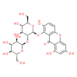 ChemSpider 2D Image | 2,6,8-Trihydroxy-9-oxo-9H-xanthen-1-yl 2-O-alpha-D-glucopyranosyl-beta-D-glucopyranoside | C25H28O16