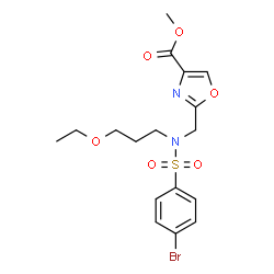 ChemSpider 2D Image | Methyl 2-({[(4-bromophenyl)sulfonyl](3-ethoxypropyl)amino}methyl)-1,3-oxazole-4-carboxylate | C17H21BrN2O6S