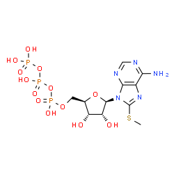 ChemSpider 2D Image | 8-(Methylsulfanyl)adenosine 5'-(tetrahydrogen triphosphate) | C11H18N5O13P3S