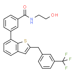 ChemSpider 2D Image | N-(2-Hydroxyethyl)-3-{2-[3-(trifluoromethyl)benzyl]-1-benzothiophen-7-yl}benzamide | C25H20F3NO2S