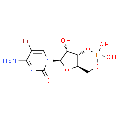 ChemSpider 2D Image | 4-Amino-5-bromo-1-[(4aR,6R,7R,7aS)-2,2,7-trihydroxytetrahydro-4H-2lambda~5~-furo[3,2-d][1,3,2]dioxaphosphinin-6-yl]-2(1H)-pyrimidinone | C9H13BrN3O7P