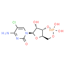 ChemSpider 2D Image | 4-Amino-5-chloro-1-[(4aR,6R,7R,7aS)-2,2,7-trihydroxytetrahydro-4H-2lambda~5~-furo[3,2-d][1,3,2]dioxaphosphinin-6-yl]-2(1H)-pyrimidinone | C9H13ClN3O7P