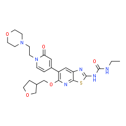 ChemSpider 2D Image | 1-Ethyl-3-[6-{1-[2-(4-morpholinyl)ethyl]-2-oxo-1,2-dihydro-4-pyridinyl}-5-(tetrahydro-3-furanylmethoxy)[1,3]thiazolo[5,4-b]pyridin-2-yl]urea | C25H32N6O5S