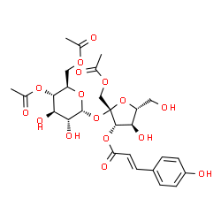 ChemSpider 2D Image | 1-O-Acetyl-3-O-[(2E)-3-(4-hydroxyphenyl)-2-propenoyl]-beta-D-fructofuranosyl 4,6-di-O-acetyl-alpha-D-glucopyranoside | C27H34O16