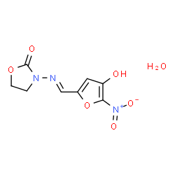 ChemSpider 2D Image | 3-{(E)-[(4-Hydroxy-5-nitro-2-furyl)methylene]amino}-1,3-oxazolidin-2-one hydrate (1:1) | C8H9N3O7