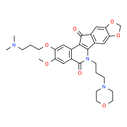 ChemSpider 2D Image | 2-[3-(Dimethylamino)propoxy]-3-methoxy-6-[3-(4-morpholinyl)propyl]-5H-[1,3]dioxolo[5,6]indeno[1,2-c]isoquinoline-5,12(6H)-dione | C30H35N3O7