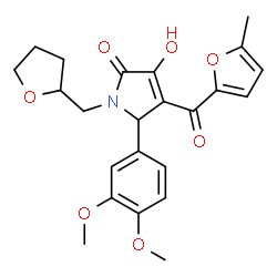 ChemSpider 2D Image | 5-(3,4-Dimethoxyphenyl)-3-hydroxy-4-(5-methyl-2-furoyl)-1-(tetrahydro-2-furanylmethyl)-1,5-dihydro-2H-pyrrol-2-one | C23H25NO7