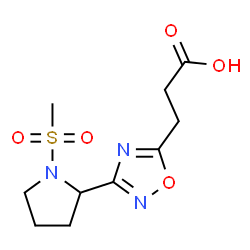 ChemSpider 2D Image | 3-{3-[1-(Methylsulfonyl)-2-pyrrolidinyl]-1,2,4-oxadiazol-5-yl}propanoic acid | C10H15N3O5S