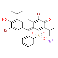 ChemSpider 2D Image | Sodium 2-[(E)-(3-bromo-4-hydroxy-5-isopropyl-2-methylphenyl)(3-bromo-5-isopropyl-2-methyl-4-oxo-2,5-cyclohexadien-1-ylidene)methyl]benzenesulfonate | C27H27Br2NaO5S