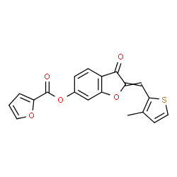 ChemSpider 2D Image | 2-[(3-Methyl-2-thienyl)methylene]-3-oxo-2,3-dihydro-1-benzofuran-6-yl 2-furoate | C19H12O5S