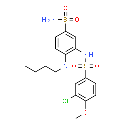 ChemSpider 2D Image | N-[2-(Butylamino)-5-sulfamoylphenyl]-3-chloro-4-methoxybenzenesulfonamide | C17H22ClN3O5S2