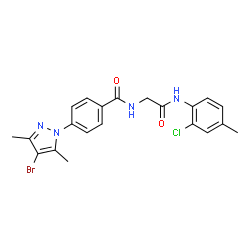 ChemSpider 2D Image | 4-(4-Bromo-3,5-dimethyl-1H-pyrazol-1-yl)-N-{2-[(2-chloro-4-methylphenyl)amino]-2-oxoethyl}benzamide | C21H20BrClN4O2