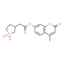 ChemSpider 2D Image | 4-Methyl-2-oxo-2H-chromen-7-yl (1,1-dioxidotetrahydro-3-thiophenyl)acetate | C16H16O6S