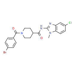 ChemSpider 2D Image | 1-(4-Bromobenzoyl)-N-(5-chloro-1-methyl-1H-benzimidazol-2-yl)-4-piperidinecarboxamide | C21H20BrClN4O2