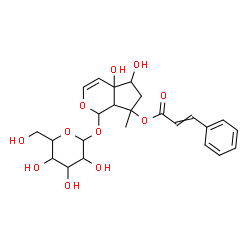 ChemSpider 2D Image | 1-(Hexopyranosyloxy)-4a,5-dihydroxy-7-methyl-1,4a,5,6,7,7a-hexahydrocyclopenta[c]pyran-7-yl 3-phenylacrylate | C24H30O11
