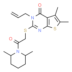 ChemSpider 2D Image | 3-Allyl-2-{[2-(2,6-dimethyl-1-piperidinyl)-2-oxoethyl]sulfanyl}-5,6-dimethylthieno[2,3-d]pyrimidin-4(3H)-one | C20H27N3O2S2