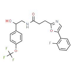 ChemSpider 2D Image | 3-[5-(2-Fluorophenyl)-1,3-oxazol-2-yl]-N-{2-hydroxy-2-[4-(trifluoromethoxy)phenyl]ethyl}propanamide | C21H18F4N2O4
