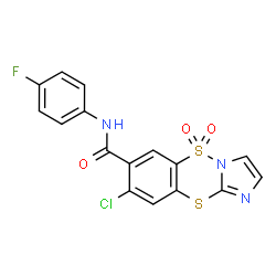 ChemSpider 2D Image | 8-Chloro-N-(4-fluorophenyl)imidazo[1,2-b][1,4,2]benzodithiazine-7-carboxamide 5,5-dioxide | C16H9ClFN3O3S2