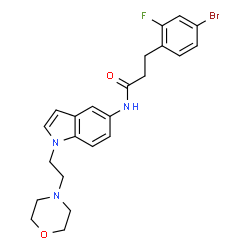 ChemSpider 2D Image | 3-(4-Bromo-2-fluorophenyl)-N-{1-[2-(4-morpholinyl)ethyl]-1H-indol-5-yl}propanamide | C23H25BrFN3O2