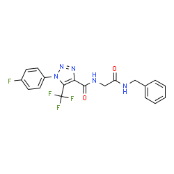ChemSpider 2D Image | N-[2-(Benzylamino)-2-oxoethyl]-1-(4-fluorophenyl)-5-(trifluoromethyl)-1H-1,2,3-triazole-4-carboxamide | C19H15F4N5O2