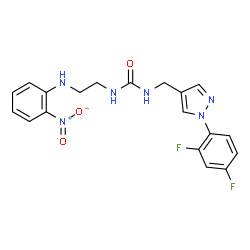 ChemSpider 2D Image | 1-{[1-(2,4-Difluorophenyl)-1H-pyrazol-4-yl]methyl}-3-{2-[(2-nitrophenyl)amino]ethyl}urea | C19H18F2N6O3
