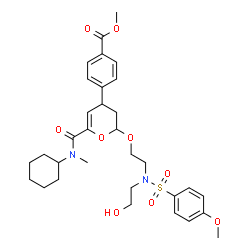 ChemSpider 2D Image | Methyl 4-{6-[cyclohexyl(methyl)carbamoyl]-2-(2-{(2-hydroxyethyl)[(4-methoxyphenyl)sulfonyl]amino}ethoxy)-3,4-dihydro-2H-pyran-4-yl}benzoate | C32H42N2O9S