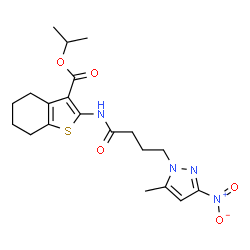 ChemSpider 2D Image | Isopropyl 2-{[4-(5-methyl-3-nitro-1H-pyrazol-1-yl)butanoyl]amino}-4,5,6,7-tetrahydro-1-benzothiophene-3-carboxylate | C20H26N4O5S