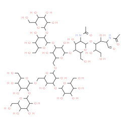 ChemSpider 2D Image | Hexopyranosyl-(1->2)hexopyranosyl-(1->3)-[hexopyranosyl-(1->3)-[hexopyranosyl-(1->2)hexopyranosyl-(1->6)]hexopyranosyl-(1->6)]hexopyranosyl-(1->4)-2-acetamido-2-deoxyhexopyranosyl-(1->4)-2-acetamido-2
-deoxyhexose | C58H98N2O46