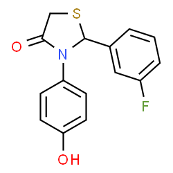 ChemSpider 2D Image | 2-(3-Fluorophenyl)-3-(4-hydroxyphenyl)-1,3-thiazolidin-4-one | C15H12FNO2S