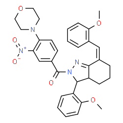 ChemSpider 2D Image | [(7Z)-7-(2-Methoxybenzylidene)-3-(2-methoxyphenyl)-3,3a,4,5,6,7-hexahydro-2H-indazol-2-yl][4-(4-morpholinyl)-3-nitrophenyl]methanone | C33H34N4O6