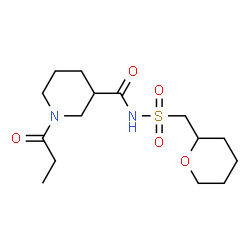 ChemSpider 2D Image | 1-Propionyl-N-[(tetrahydro-2H-pyran-2-ylmethyl)sulfonyl]-3-piperidinecarboxamide | C15H26N2O5S