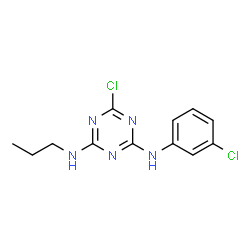ChemSpider 2D Image | 6-Chloro-N-(3-chlorophenyl)-N'-propyl-1,3,5-triazine-2,4-diamine | C12H13Cl2N5