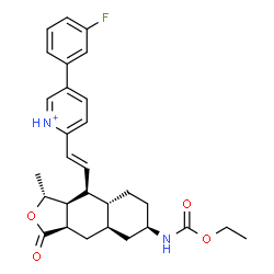 ChemSpider 2D Image | 2-[(E)-2-{(3R,3aS,4S,4aR,7R,8aR,9aR)-7-[(Ethoxycarbonyl)amino]-3-methyl-1-oxododecahydronaphtho[2,3-c]furan-4-yl}vinyl]-5-(3-fluorophenyl)pyridinium | C29H34FN2O4