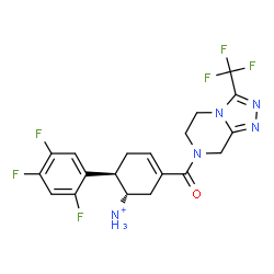 ChemSpider 2D Image | (1S,6R)-3-{[3-(Trifluoromethyl)-5,6-dihydro[1,2,4]triazolo[4,3-a]pyrazin-7(8H)-yl]carbonyl}-6-(2,4,5-trifluorophenyl)-3-cyclohexen-1-aminium | C19H18F6N5O