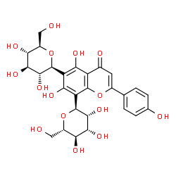 ChemSpider 2D Image | 5,7-Dihydroxy-2-(4-hydroxyphenyl)-6-[(2S,3R,4R,5S,6R)-3,4,5-trihydroxy-6-(hydroxymethyl)tetrahydro-2H-pyran-2-yl]-8-[(2S,3R,4S,5R,6S)-3,4,5-trihydroxy-6-(hydroxymethyl)tetrahydro-2H-pyran-2-yl]-4H-chr
omen-4-one (non-preferred name) | C27H30O15